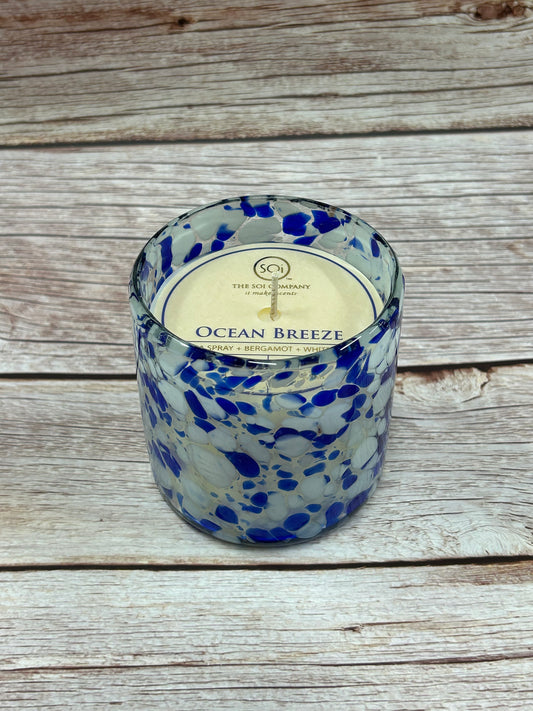 Handblown Glass Soy Candle, Ocean Breeze