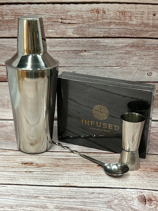 Infused Silver Chilling Stones + Cocktail Shaker Bar Set